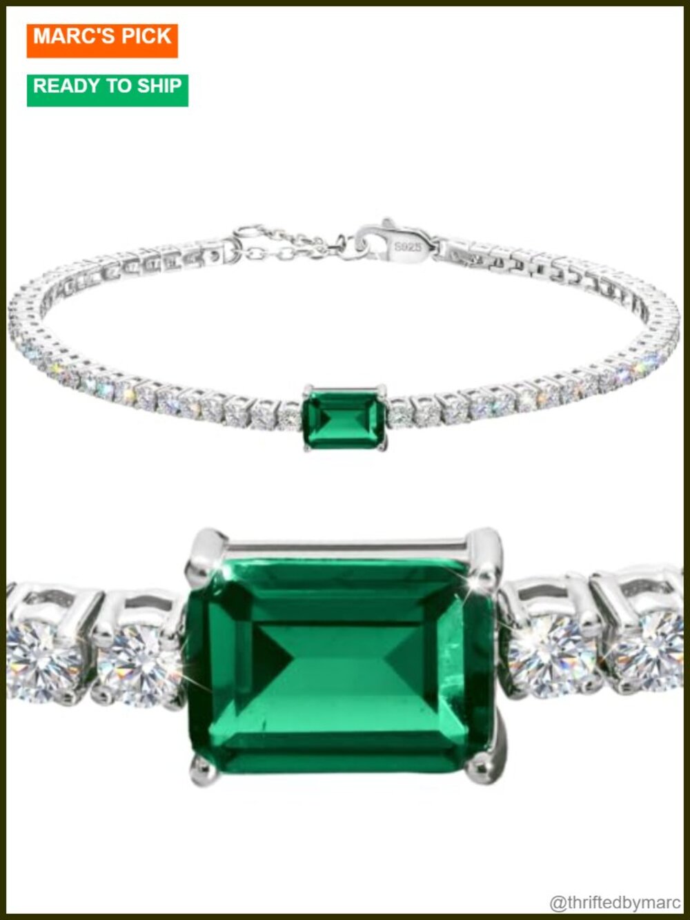 Lab Grown Emerald Tennis Bracelet 18K White Gold Plated Silver
